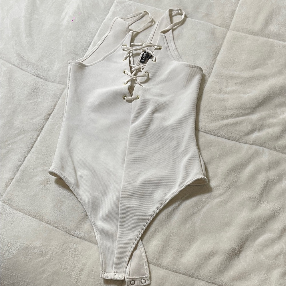 Express Ivory Lace-Up Top